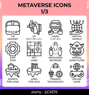 Metaverse icon set in modern style for ui, ux, web, app, brochure, flyer and presentation design, etc. Stock Vector