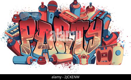 Graffiti Styled Urban Street Art Tagging Design - Party Stock Vector