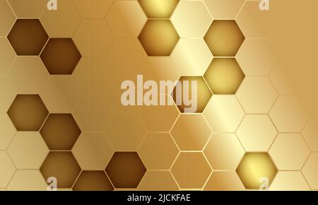 Abstract gold hexagonal luxury background. Golden abstract background with 3d hexagon pattern. Luxury honeycomb vector illustration. Stock Vector