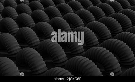 Wallpaper 3d render, Background pipes, 4k Background, Bent abstract black geometric modern pipes, black color Stock Photo