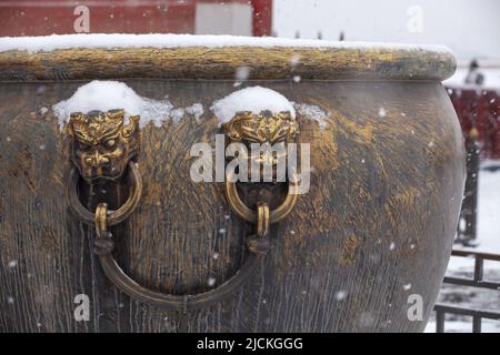 The snow Baohe Palace museum of Beijing the imperial palace copper cylinder Stock Photo