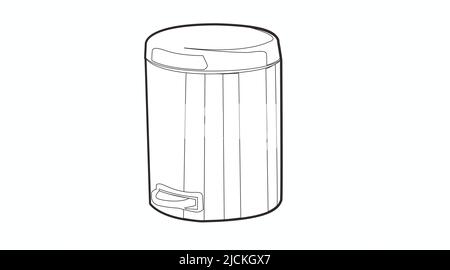 Vector Isolated Illustration of a Bathroom Garbage Can. Black and white linear illustration ...