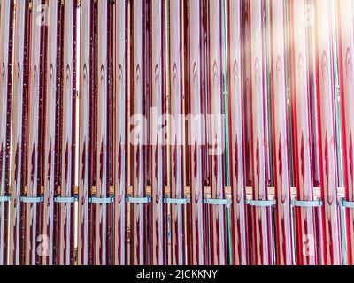 Algae unit for Algae production as sustainable alternative biomass to produce fuel, oil and protein. Nutritional algae farm. Tubular Photobioreactor Stock Photo