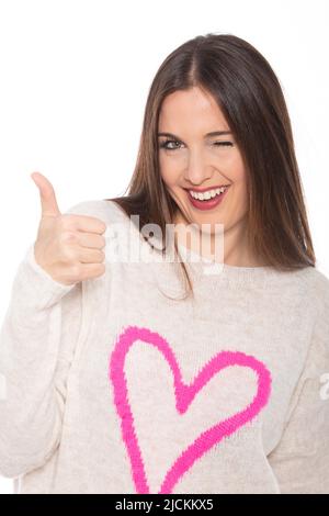 Cheerful woman doing ok sign - stock photo Stock Photo