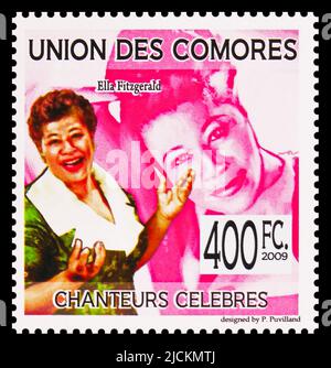 MOSCOW, RUSSIA - JUNE 12, 2022: Postage stamp printed in Comoros shows Ella Fitzgerald, Famous singers serie, circa 2009 Stock Photo