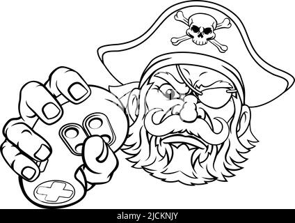 Pirate Gamer Video Game Controller Mascot Cartoon Stock Vector