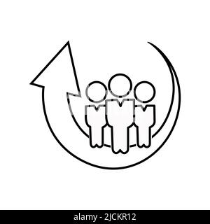Teamwork people related vector linear icon. Synergy, collaboration, research. Stock Vector