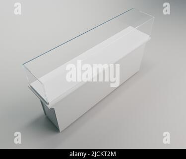 A horizontal empty glass display cabinet in a light museum setting  - 3D render Stock Photo