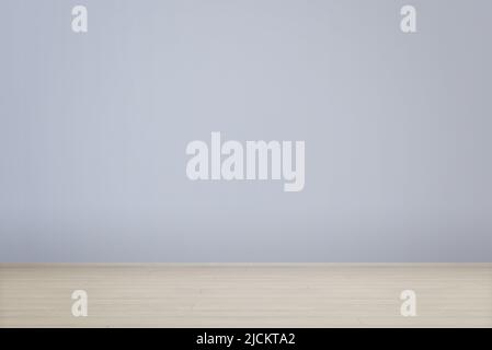Blue wall and wooden floor in empty room for copy or product presentation Stock Photo