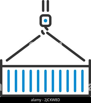 Crane Hook Lifting Container. Editable Bold Outline With Color Fill Design. Vector Illustration. Stock Vector