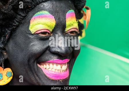 Salvador, Bahia, Brazil - July 02, 2015: People are seen during the Bahia independence parade in Lapinha neighborhood in Salvador. Stock Photo