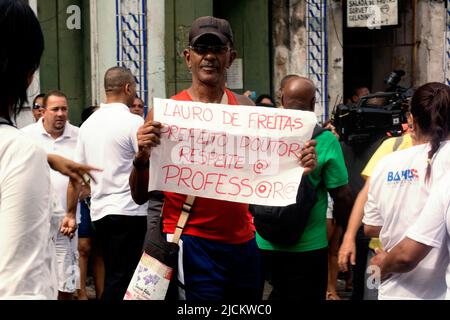 Salvador, Bahia, Brazil - July 02, 2015: People are seen during the Bahia independence parade in Lapinha neighborhood in Salvador. Stock Photo