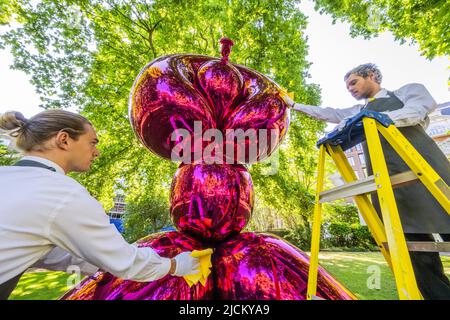London, UK. 14th June, 2022. Jeff Koons' Balloon Monkey (Magenta), est £6-10m, Presented by Victor and Olena Pinchuk to Raise Funds for Humanitarian Aid for Ukraine organised by Christie's, London in St James Square. Credit: Guy Bell/Alamy Live News Stock Photo