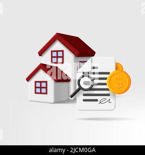 real estate 3d icon of house with contract signed and coins money. Vector illustration Stock Vector