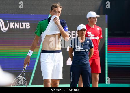 'S-HERTOGENBOSCH, NETHERLANDS - JUNE 11: Daniil Medvedev of Russia during the Mens Singles Semi Finals match between Daniil Medvedev of Russia and Adrian Mannarino of France at the Autotron on June 11, 2022 in 's-Hertogenbosch, Netherlands (Photo by Joris Verwijst/BSR Agency) Stock Photo