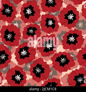 Floral seamless with hand drawn color poppies. Cute summer background with flowers and leaves. Modern floral compositions. Fashion vector stock Stock Vector
