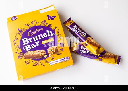 Cadbury peanut brunch bar box & two wrapped bars Stock Photo