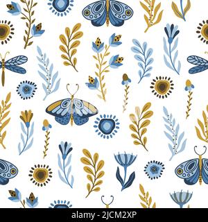 Ethnic seamless pattern with butterflies and herbs. Boho background ...