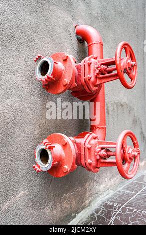 Red Fire Hydrant with Hose Connected To Outlet Stock Photo - Image of pipe,  brigade: 127350896