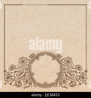 Vintage old paper texture with vector traditional oriental vignette frame with cherry blossom flowers, hand drawn floral japanese ornament with sakura Stock Vector