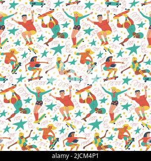 Skateboarding seamless pattern. Stock Vector