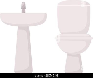 White toilet bowl and sink for bathroom, restroom. Vector illustration Stock Vector