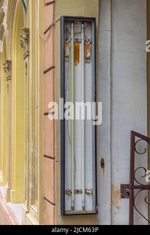 Old Vertical Fluorescent Tube Lights Neon Open Fixture Stock Photo