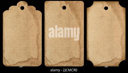 Vintage style paper label tags. Sticker isolated on black background. Scrapbooking crafting elements Stock Photo