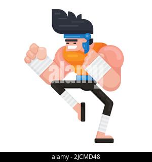 Mauy thai fighter in fighting pose. Flat style mma and kickbox fighter. vector illustration Stock Vector