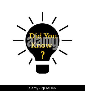 Did you know text on black light bulb vector icon. Stock Vector