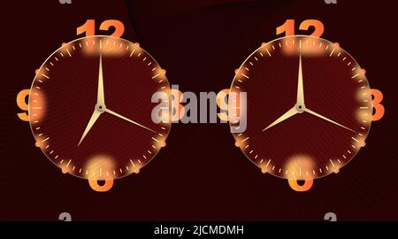 Clock glassmorphism effect. Set 3d style round timer Gold clock face and hands for mobile app design. Business icon. Modern concept background Stock Vector
