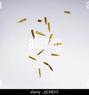 3d render of flying or dropping rifle bullets for gun violence or control concepts. Stock Photo