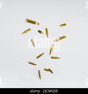 3d render of flying or dropping rifle bullets for gun violence or control concepts. Stock Photo