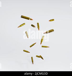 3d render of flying or dropping rifle bullets for gun violence or control concepts. Stock Photo