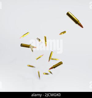 3d render of flying or dropping rifle bullets for gun violence or control concepts. Stock Photo