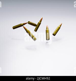 3d render of flying or dropping rifle bullets for gun violence or control concepts. Stock Photo