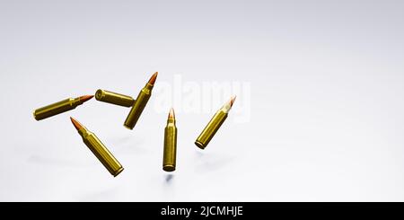 3d render of flying or dropping rifle bullets for gun violence or control concepts. Stock Photo