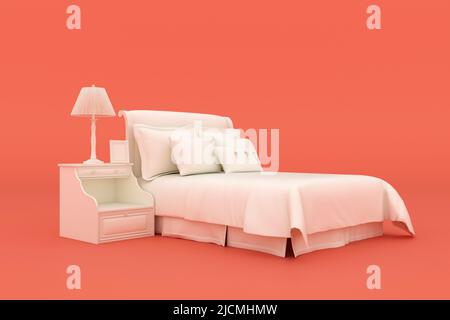 Light bed mockup, orange background, 3D rendering. Stock Photo