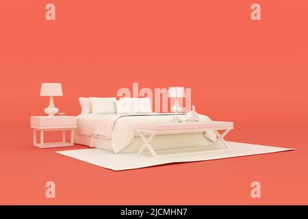 Light bed mockup, orange background, 3D rendering. Stock Photo