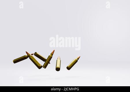 3d render of flying or dropping rifle bullets for gun violence or control concepts. Stock Photo