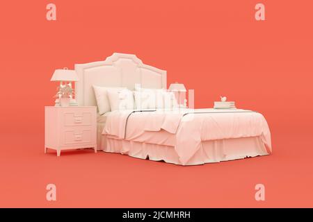 Light bed mockup, orange background, 3D rendering. Stock Photo