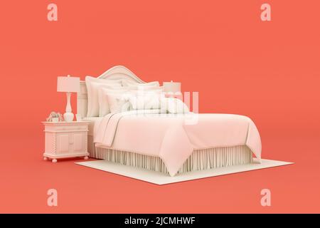 Light bed mockup, orange background, 3D rendering. Stock Photo