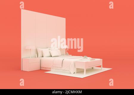 Light bed mockup, orange background, 3D rendering. Stock Photo