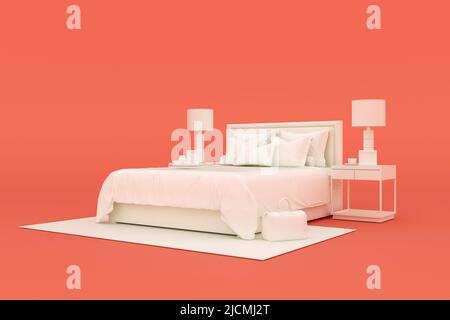 Light bed mockup, orange background, 3D rendering. Stock Photo