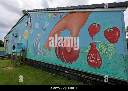 GCC, Grappenhall Cricket Club Tracey Shaw Art Mural, Grappenhall, Warrington, Cheshire,England, UK,  WA4 3EH Stock Photo