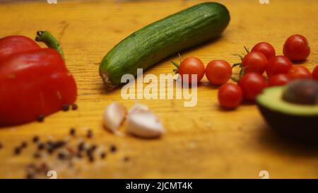 Fresh vegetables for salad dish vintage rustic style Stock Photo