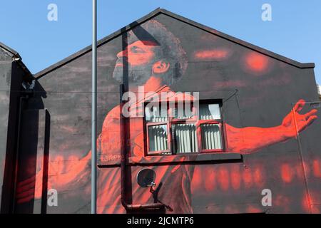 Mural of Mo Salah, Liverpool street art, Anfield Road, Liverpool, England, UK Stock Photo