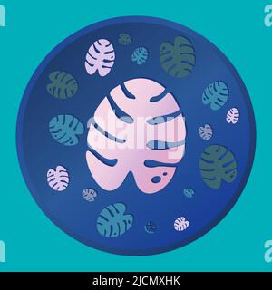 Leaf of a Monstera tropical tree vector flat illustration. Stock Vector
