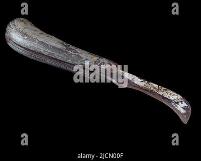 Antique rusty folding pruning knife isolated on black background Stock Photo