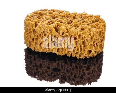 Yellow porous sponge for abstract decor effect isolated on white Stock Photo